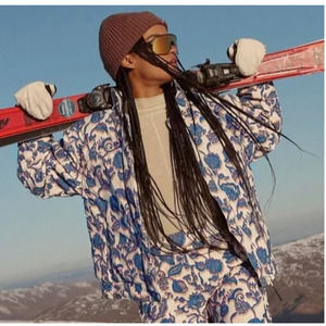 Free People Bunny Slope Printed Puffer Ski Jacket Winter Coat Large NEW